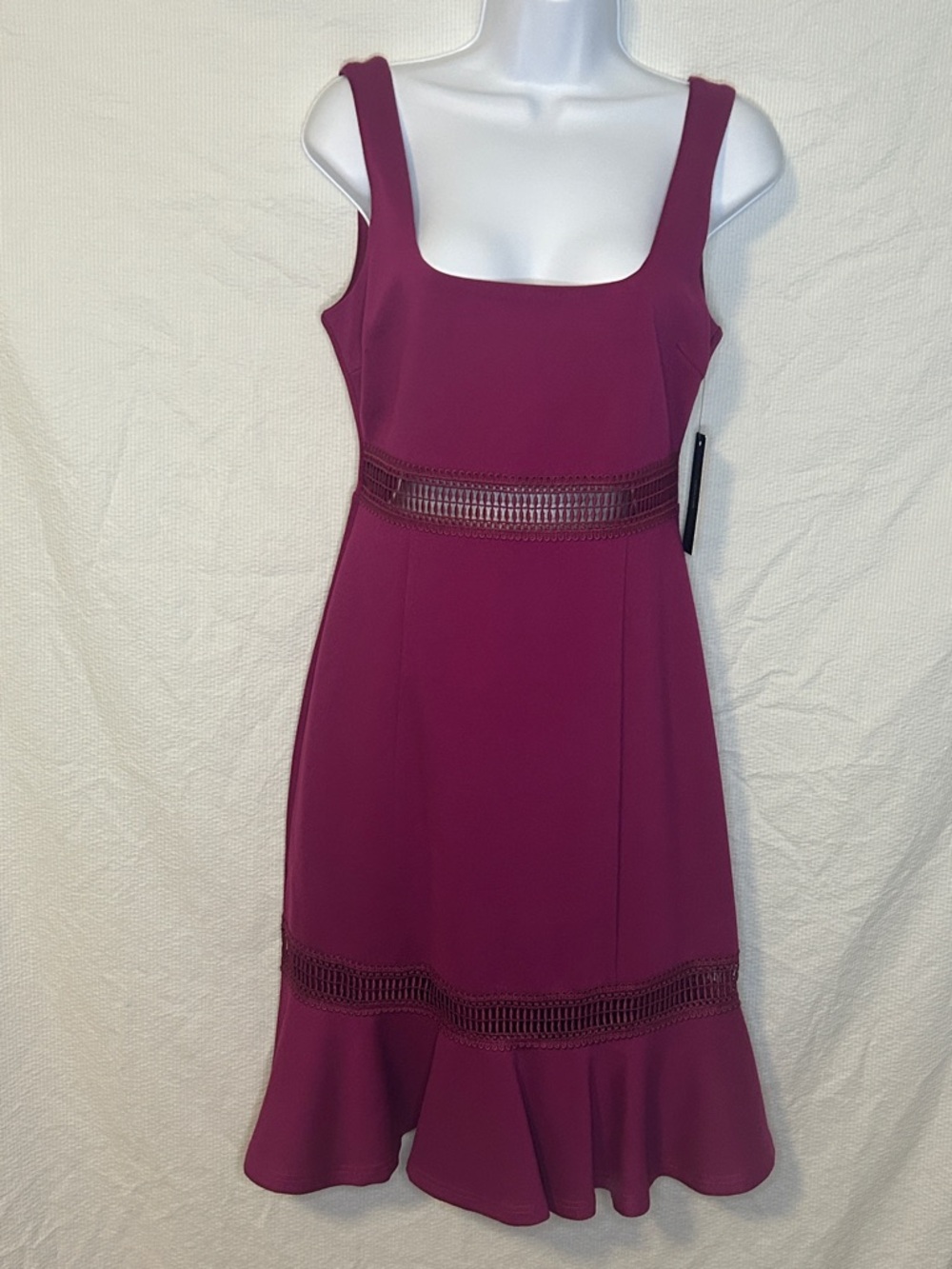 NWT Lulus Fuchsia Pink Sleeveless Midi Dress with Lattice Lacework, Small